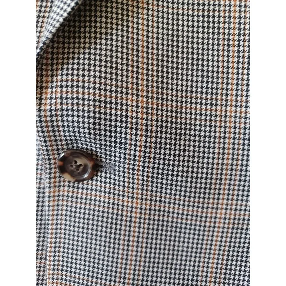 Jack Victor Loretowood Blazer Micro Houndstooth Plaid Cashmere Silk 42L Beige